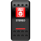 Red toggle switches for stereo device
