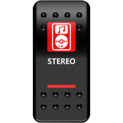 Red toggle switches for stereo device