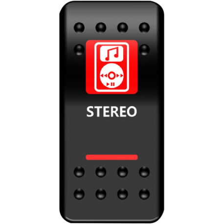 Red toggle switches for stereo device