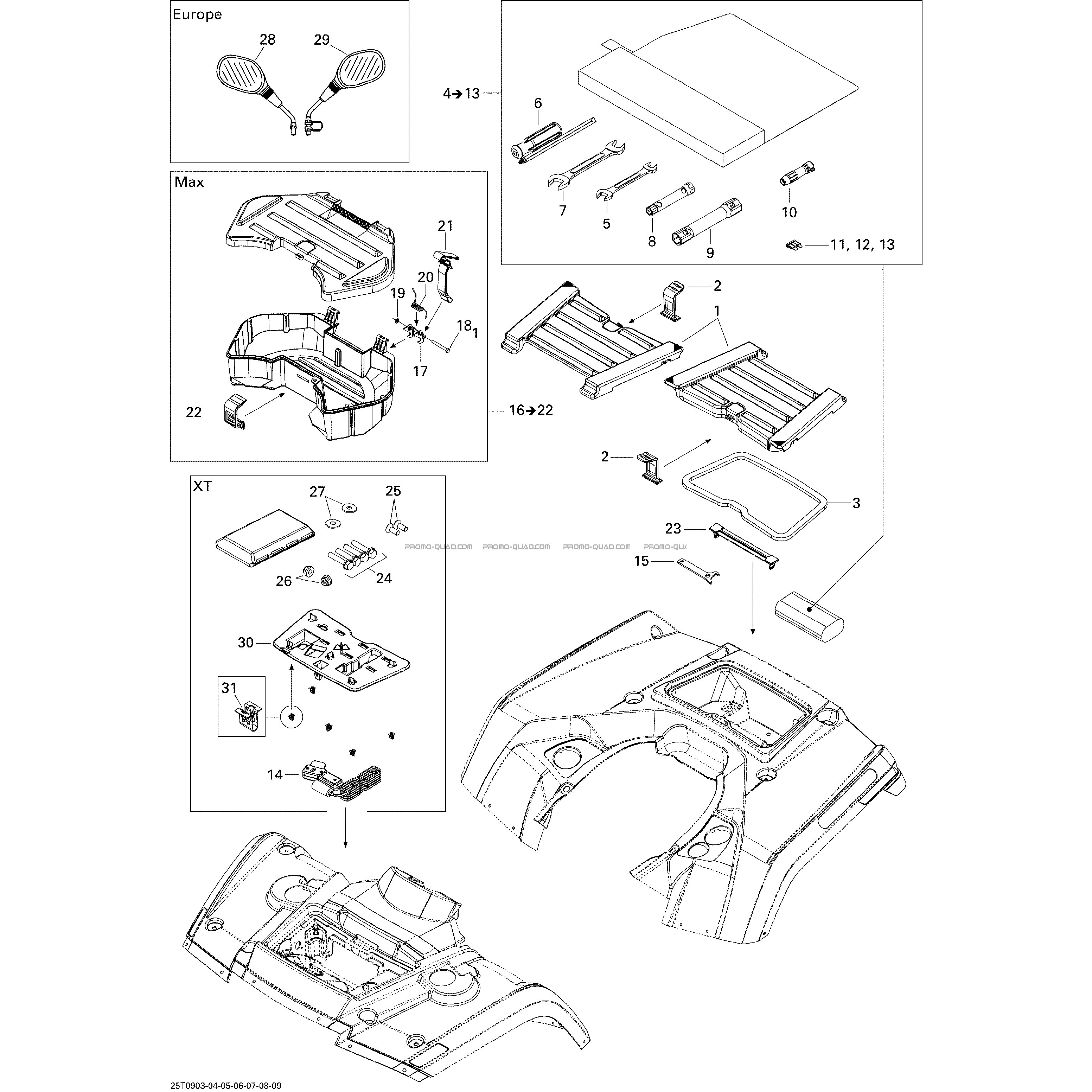 Coffres Avant Et Arrière XT  Can-am  2009 Toutes les cylindrées  pièces OEMCoffres Avant Et Arrière XT  Can-am  2009 Toutes les cylindrées  pièces OEM